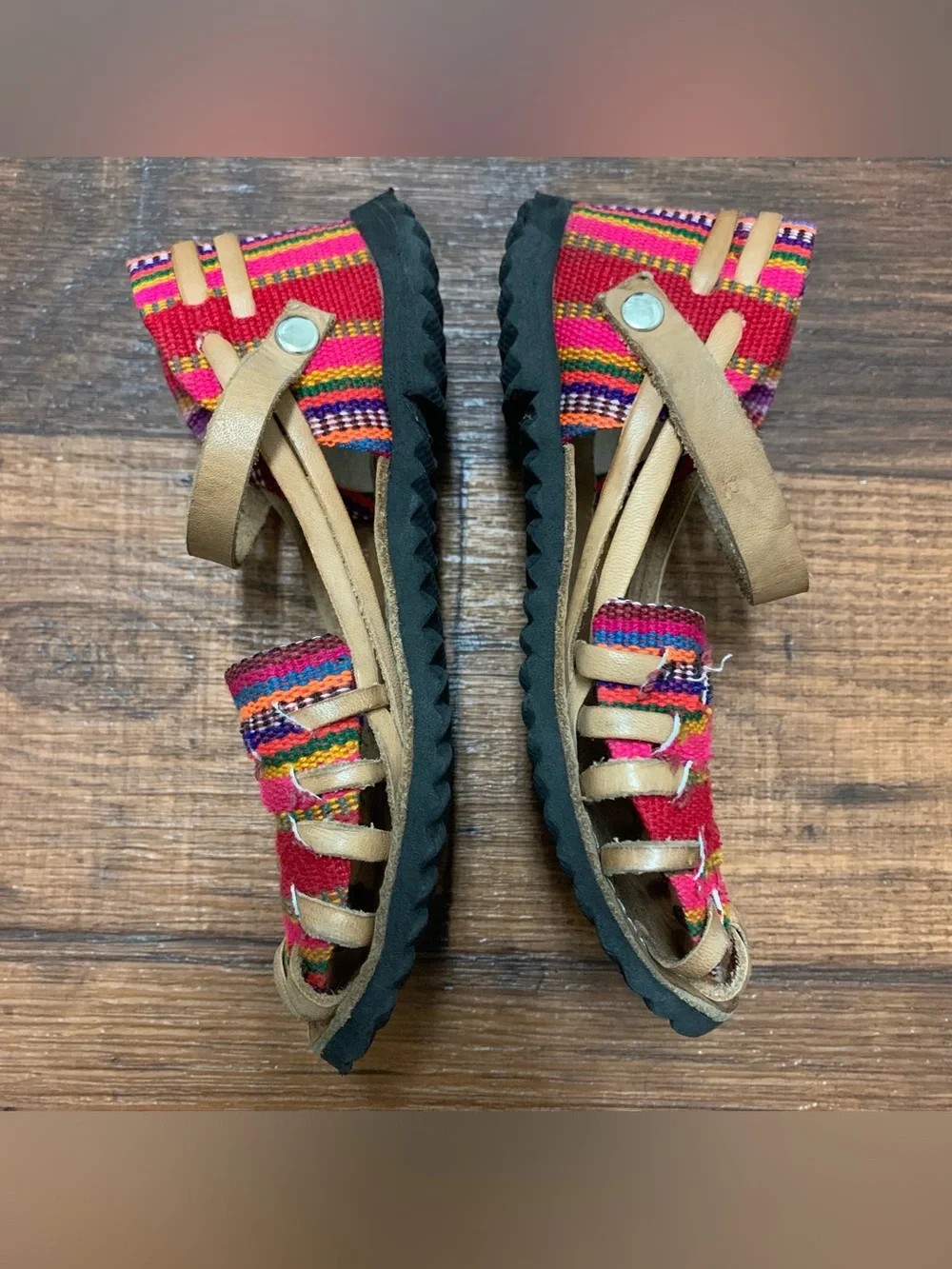 Colorful Woven Leather Mary Jane Sandals Handmade Girls Mexican Sz 29 (11 USA)
